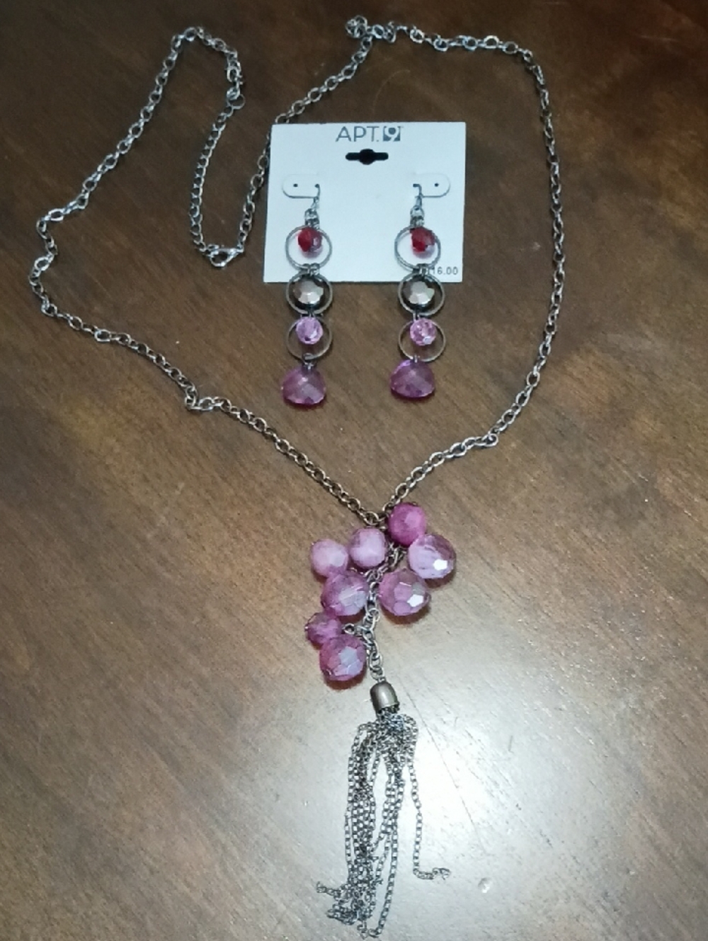 Apt. 9 Silver-Tone Necklace and Purple Bead Tassel Earrings Set